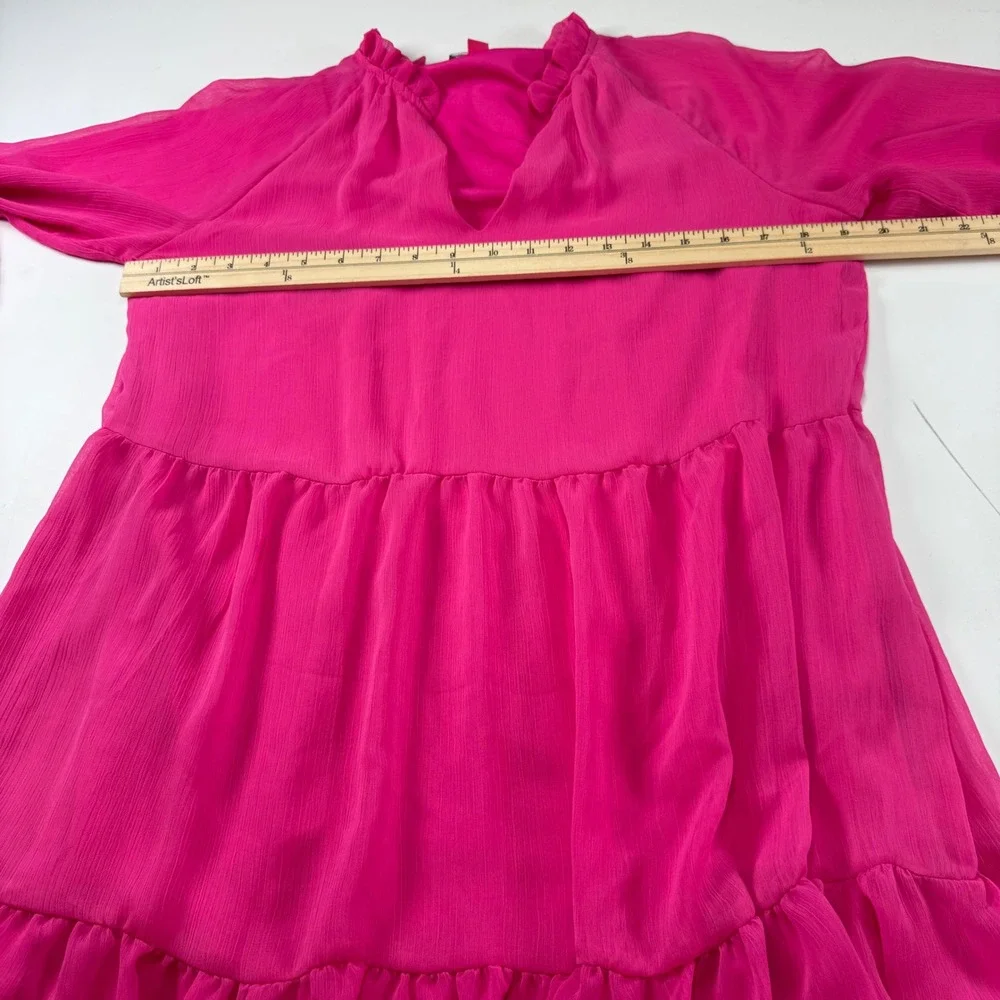 Vince Camuto‎ Pink Tiered Ruffle Dress Long Sleeve Shift Women's Size Small
